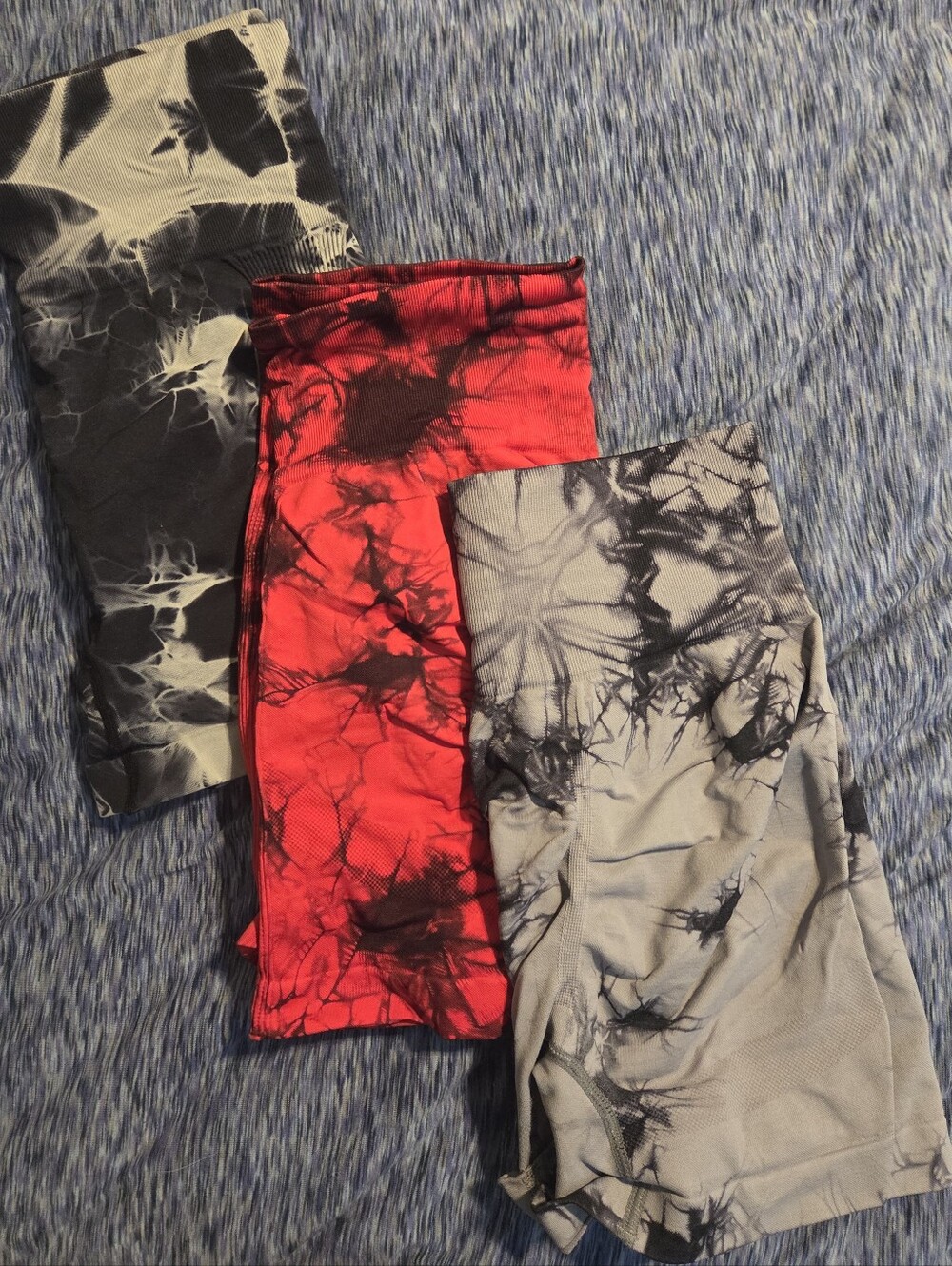 Womens Tie-Dye Athletic Shorts - Red, Gray & Black